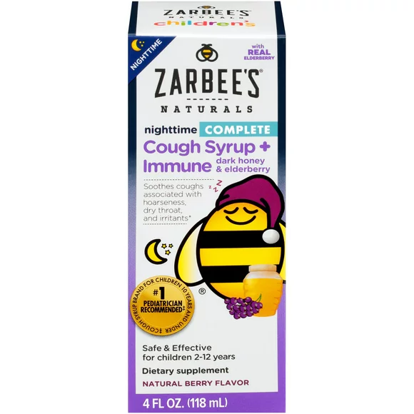 Zarbee's Naturals Children's Complete Cough Syrup + Immune Nighttime, Berry, 4 fl oz