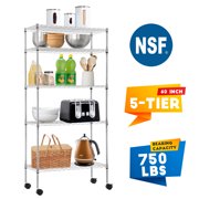 Storage Shelves Heavy Duty Shelving 5 Tier Layer Wire Shelving Unit with Wheels Metal Wire Shelf Standing Garage Shelves Storage Rack ,Adjustable NSF certified 14"x30"x60"Chrome