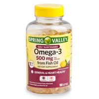 Spring Valley Omega-3 Fish Oil Softgels, 500 mg, 180 Count