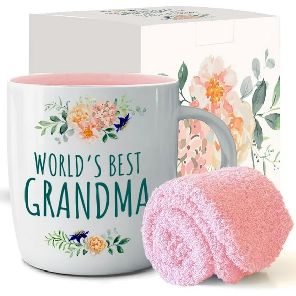 Triple Gifffted Best Grandma Ever Gifts Ideas for Grandmother From Grandkids, Coffee Mug and Socks From Grandson Granddaughter, Grandparent Birthday, Christmas, Mothers Day, Ceramic Cup 380ml