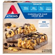 Atkins Snack Bar, Chocolate Chip Crisp Bar, Keto Friendly, 5 Count