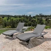 Outdoor Wicker Chaise Lounge Chairs, Set of 2, Grey