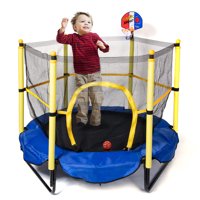 45 inches Kids Mini Round Trampoline Combo,with Surround Enclosure, Net and Bounce Spring Pad,Basketball Hoop,Birthday Gifts for Kids,Gifts for Boy and Girl,Baby Toddler Trampoline Toys