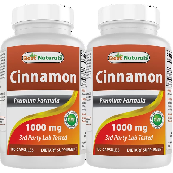 2 Pack Best Naturals Cinnamon 1000 mg with Chromium 200 mcg 180 Capsules