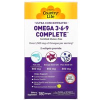 Country Life Ultra Concentrated Gluten-Free Omega-3, 6, & 9 Softgels, 1500 Mg, 180 Ct