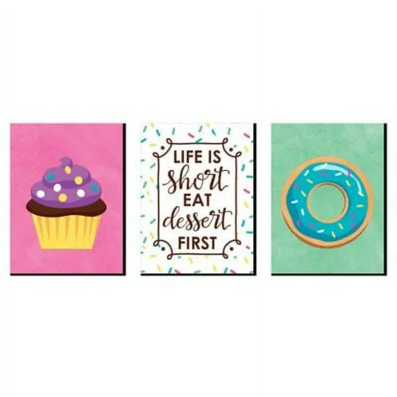Big Dot of Happiness Sweet Shoppe - Cupcake Nursery Wall Art, Donut Kids Room Decor & Bakery Kitchen Home Decor - 7.5 x 10 inches - Set of 3 Prints