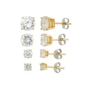 White CZ Round 4mm, 5mm, 7mm and 8mm 18kt Gold over Sterling Silver Stud Earrings Set