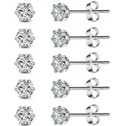 5 Pairs Stainless Steel Cubic Zirconia Stud Earrings Set for Hypoallergenic Multi-Piercing Ears of Men,Women,Boys & Girls