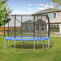 12' Trampoline with Safe Enclosure Net, Outdoor Fitness Trampoline with Basketball board for Kids Adults Indoor/Garden