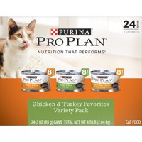 (24 Pack) Purina Pro Plan Gravy Wet Cat Food Variety Pack, Chicken & Turkey Favorites, 3 oz. Cans