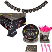 Serves 24 80s 1980s Birthday Party Supplies, 146PCS Plates Napkins Cups Utensils Banner Table Cover, Favors Decorations Disposable Paper Tableware Kit Set for Boys Girls Kids Adults Men Women Teens