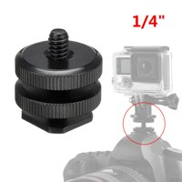 1/4 Dual-Thumb Screw Flash Cold Hot Shoe Camera Adapter Mount For GoPro DSLR