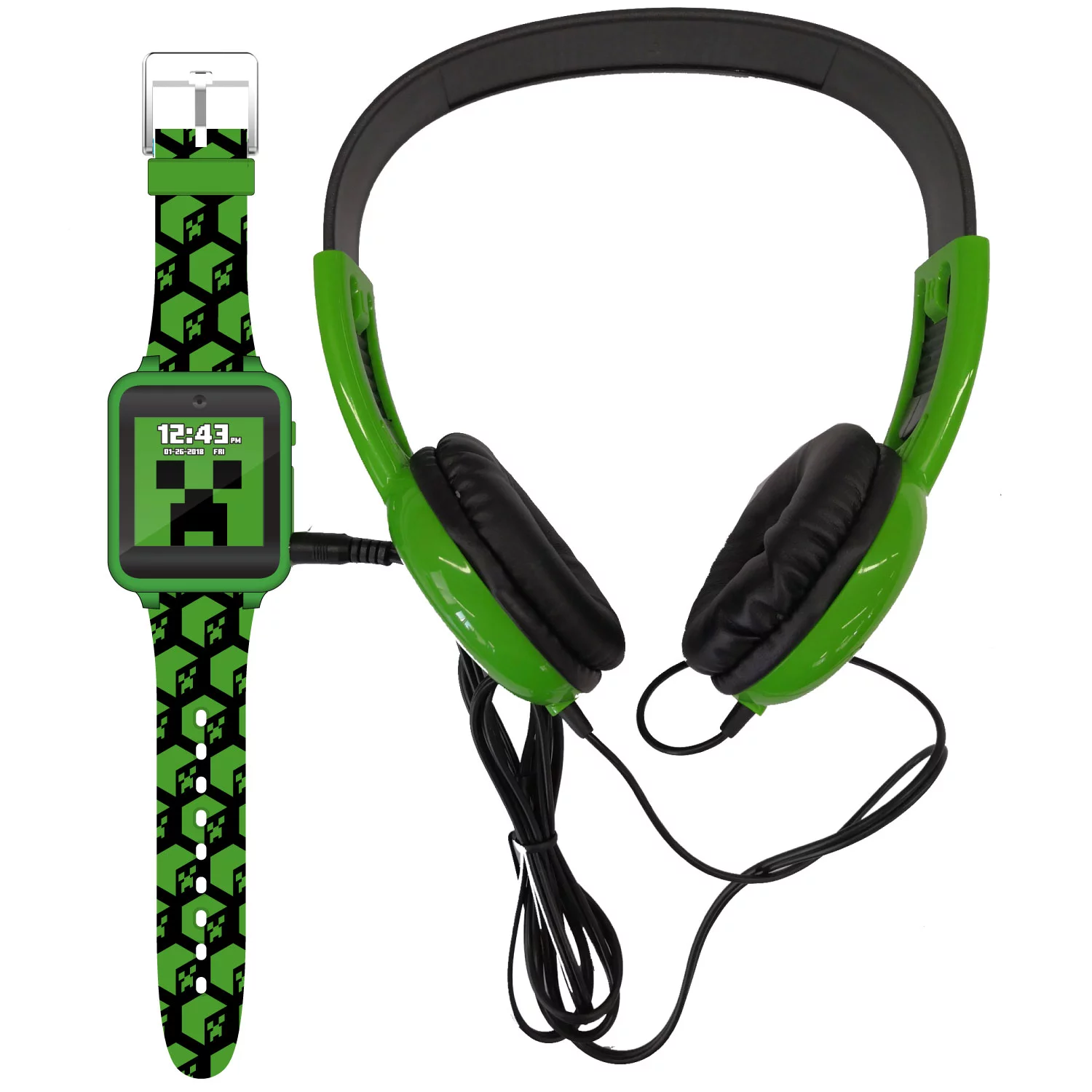 Minecraft Creeper Unisex Children's Interactive Smart Watch and Headphone Set in Green - MIN40080WMC