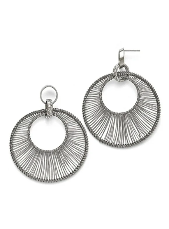 57mm Wire Wrapped Circle Post Dangle Earrings in Stainless Steel