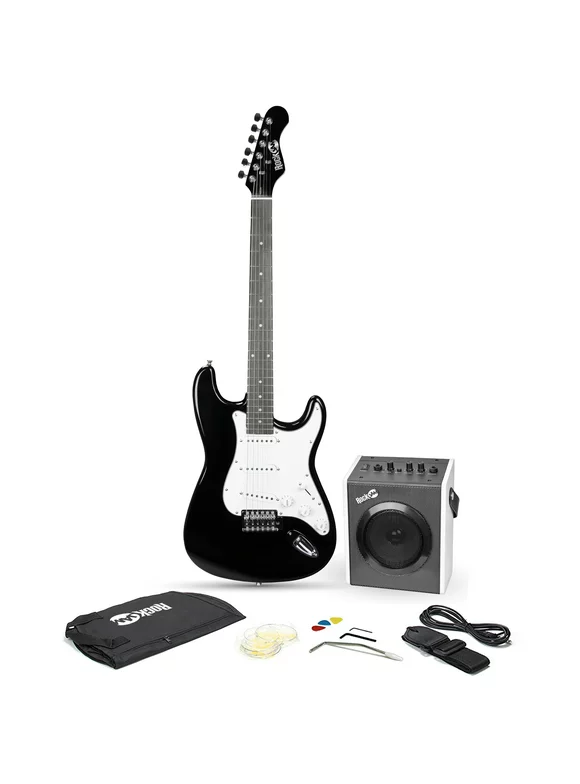 RockJam Full Size Black ST-Style Electric Guitar Kit with 10-Watt Guitar Amp, Lessons, Strap, Gig Bag, Picks, Whammy, Lead, Spare Strings & Lessons