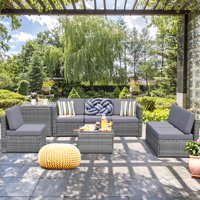 Gymax 8 Pc Outdoor Patio Sectional Set , Gray Rattan with Table