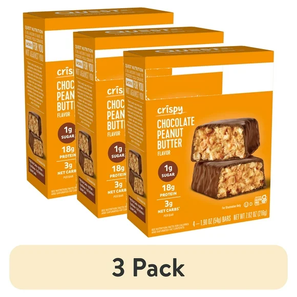 (3 pack) Quest Hero Protein Bars, Low Carb, Gluten-Free, Chocolate Peanut Butter, 4 Ct
