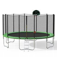 16ft Outdoor Trampoline with Safety Enclosure Net, Exercise Rebounder Trampoline with Basketball Hoop and Ladder for Kids and Adults, 16x16x9.2ft Green