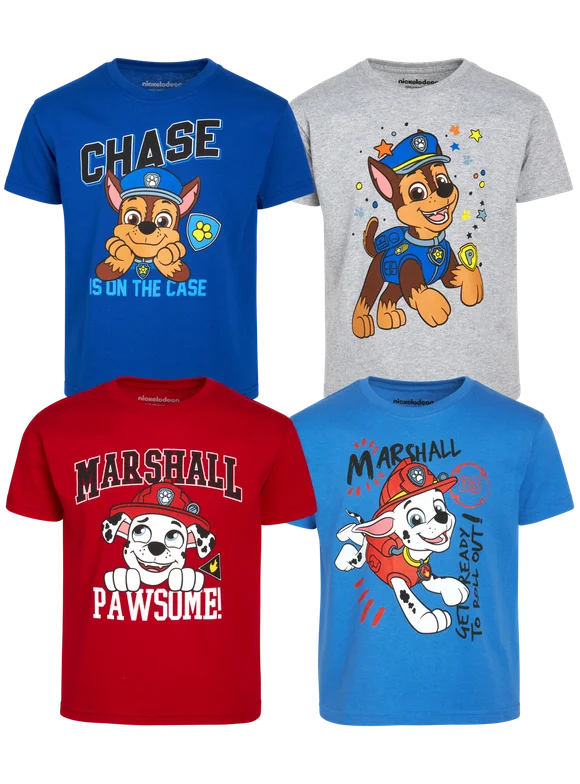 Nickelodeon Boys' Paw Patrol T-Shirt - 4 Pack Chase, Marshall, Rubble Graphic Tee (Size: 2T-7)