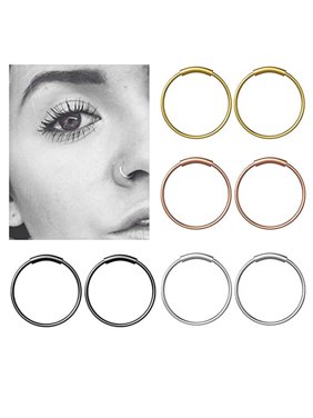 Outtop Stainless Steel Hinge Septum Piercing Nose Ring Fake Hoop Lips Ear Ring - 8mm