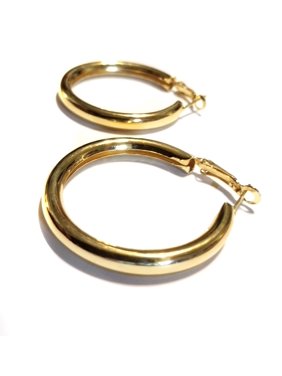 Thick Hoop Earrings Round Gold Tone 2.25 inch Hoop Earrings