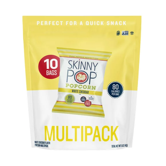 SkinnyPop Gluten-Free White Cheddar Popcorn, 0.5 oz Snack-Size Bags, 10 Count