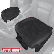 Motor Trend Universal Car Seat Cushion (Front)  Padded Cover with Non-Slip Bottom & Utility Pockets  Black Faux Leather Chair Protector for Auto, Truck & SUV