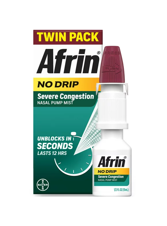 Afrin No Drip Severe Congestion Pump Mist Nasal Spray, 2-15 mL Bottles