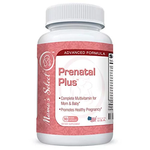 Prenatal Vitamins and Minerals - Mama's Select Pre-Natal Plus - Long Lasting 90 Capsule 3 Month Supply - with Iron, MTHFR Safe Methyl Folate for Folic Acid, Methylated B Vitamins and Calcium