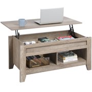 Easyfashion Modern Metal Coffee Table with Shelves, Gray