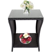 Kinbor Wicker Porch Square Side Table With Storage, Black