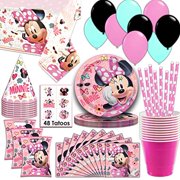 Minnie Mouse Party Supplies, Serves 16 - Plates, Napkins, Tablecloth, Cups, Straws, Balloons, Loot Bags, Tattoos, Birthday Hats - Full Tableware, Decorations, Favors for