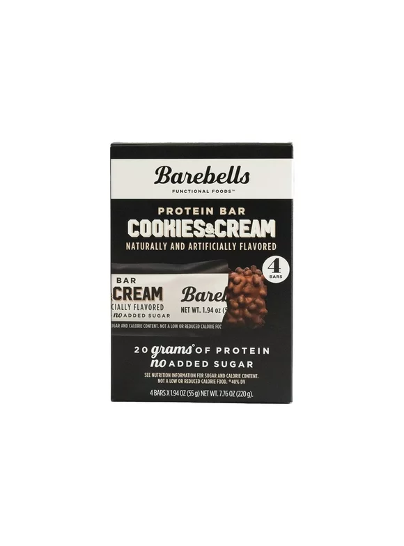 Barebells Protein Bars Cookies & Cream - 4 Count, 1.9oz Bars - Protein Snacks with 20g of High Protein
