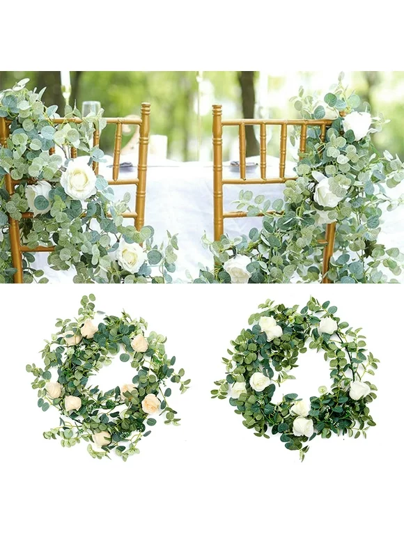 Artificial Eucalyptus Garland Hanging Rattan Wedding Greenery Home Decor Table Centerpieces Party Decorations Hotel or Cafe Decor(MilkWhite)