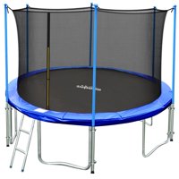 TV Approved Zupapa 14FT Round Trampoline with Enclosure, Ladder, Safety Pad & Cover - Blue