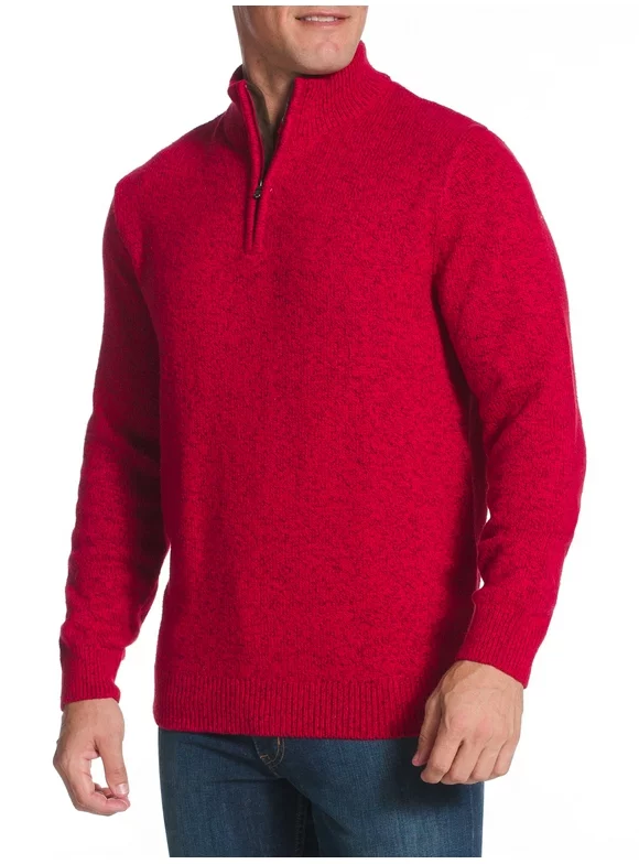 Chaps Mens Long Sleeve Twist Cotton Quarter Zip Mock Neck Sweater