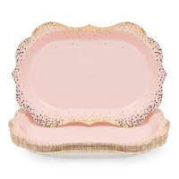 24 Pack Disposable Serving Trays, Pink & Gold Polka Dot Paper Platters for Birthday and Wedding Party Supplies, Large 9 x 13 in.