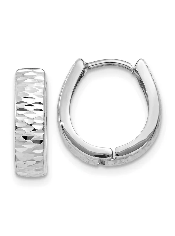 Carat in Karats 14K White Gold Textured And Polished Hinged Hoop Earrings (12mm x 3mm)