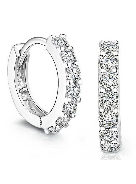Egmy Sterling Silver Rhinestones Hoop Diamond Stud Earrings for Women