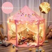 Yosoo Kids Play Tent, Fairy Princess Castle Tent, Pink Tents for Girls, Large Hexagon Playhouse, Portable Play Tent Toy for Boys Girls Child Toddlers Indoor Outdoor - with LED Star Lights - 55x53x55"