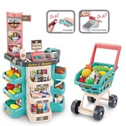 Transer Shopping Grocery Play Store For Kids With Shopping Cart And Scanner Kids Educational Toy Kids Kitchen Playset Gifts for Kids Boys Girls Toddlers