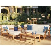 WholesaleTeak Outdoor Patio Grade-A Teak Wood 5 Piece Teak Sofa Set - 1 Sofa, 1 Lounge Chair, 1 Ottoman, 1 Coffee Table And 1 Side Table -Furniture only --Giva Collection #WMSSGV3