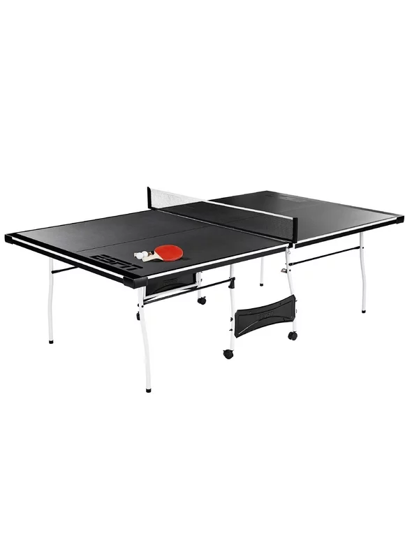 ESPN Mid Size 15mm 4-Piece Indoor Table Tennis Table, Accessories Included, Black