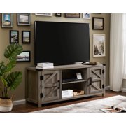 FITUEYES Farmhouse Barn Door Wood TV Stands for 70 Inch  Flat Screen, TV Console Storage Cabinet, Rustic Gray Wash Entertainment Center for Living Room, 59 Inch