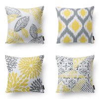 Phantoscope New Living Series Decorative Throw Pillow Cover, 18" x 18", Yellow/Gray, 4 Pack