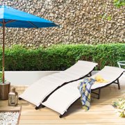 Costway Mix Brown Folding Patio Rattan Chaise Lounge Chair Outdoor Furniture Pool side