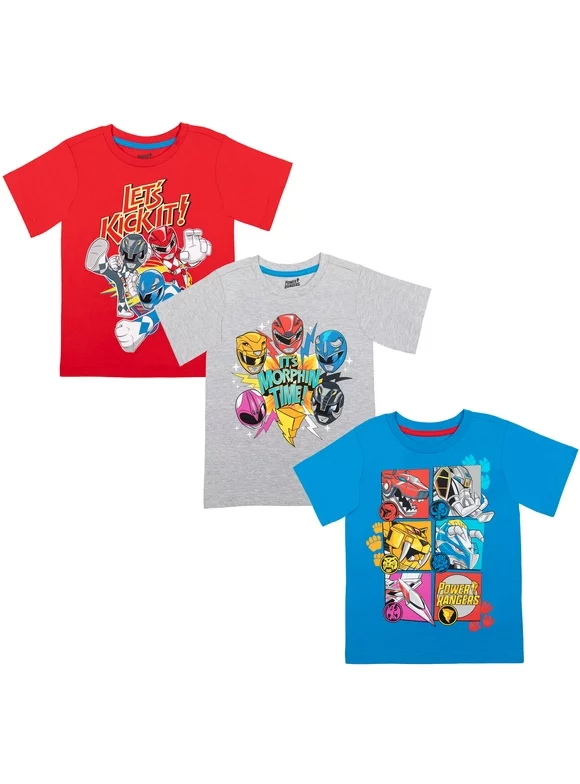 Power Rangers Toddler Boys 3 Pack Graphic T-Shirts Blue /Gray /Red 3T