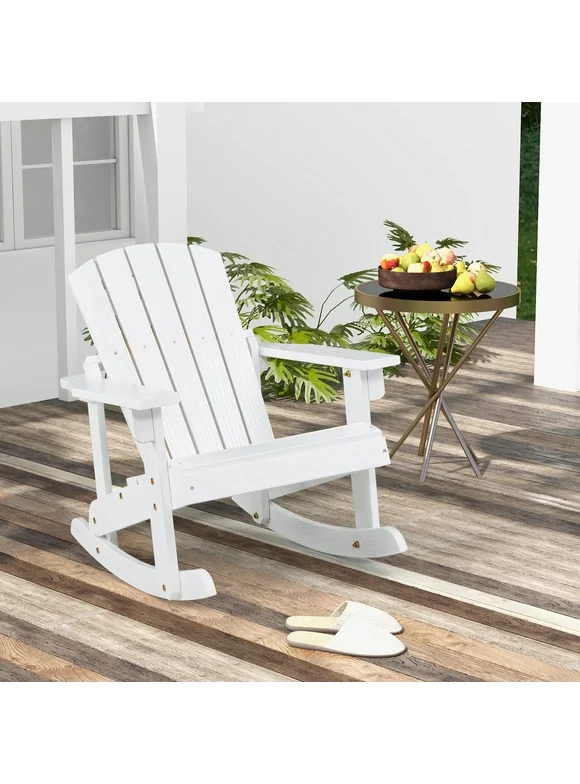 Infans Kid Adirondack Rocking Chair Outdoor Solid Wood Slatted seat Backrest White