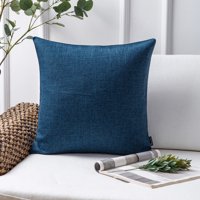 Phantoscope Textural Faux Linen Series Decorative Throw Pillow, 18" x 18", Navy Blue, 1 Pack