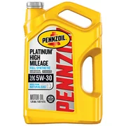 Pennzoil Platinum High Mileage 5W-30 Full Synthetic Motor Oil, 5 qt
